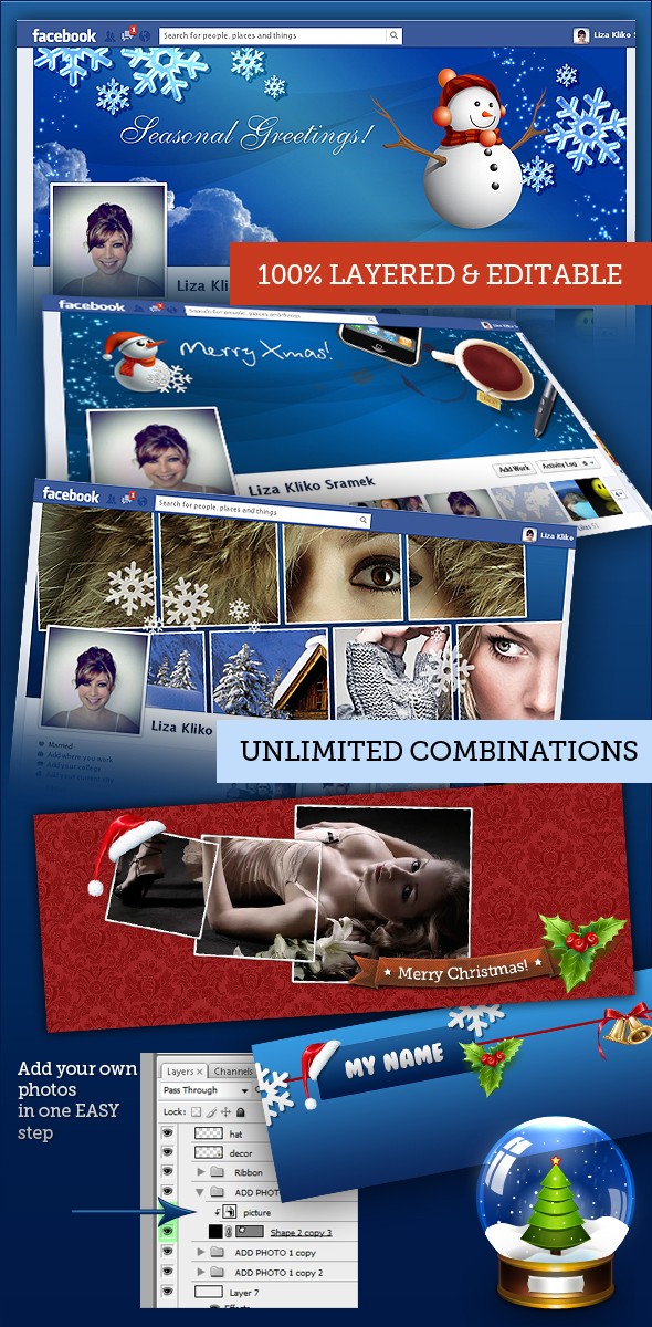 Download 5 Fully Editable Facebook Covers - Xmas Edition - Web Graphics & UI Lorelei Web Design