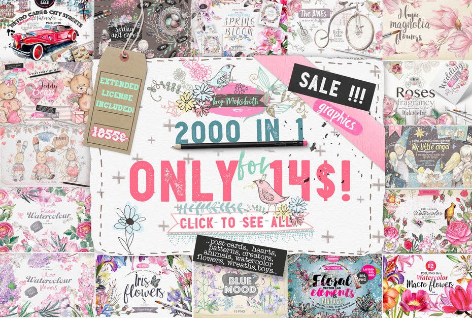Download 2000 Graphics in 1 Bundle - Only This Week! - Photoshop Resources Lorelei Web Design
