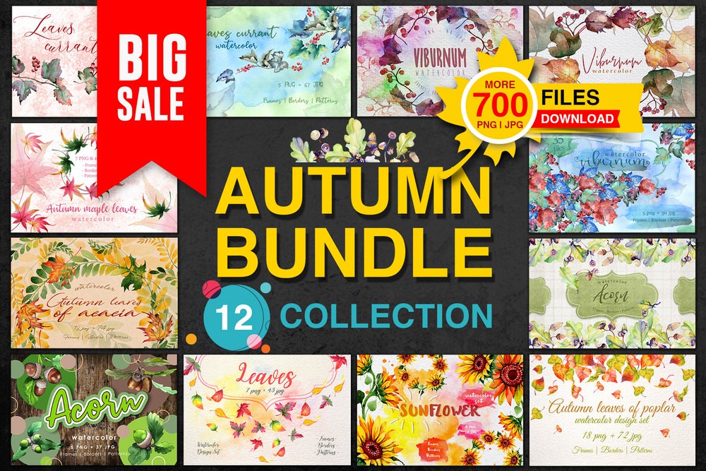 Big Autumn Bundle, 12 Collections, 700 Files - Only $12 - Blog Lorelei Web Design