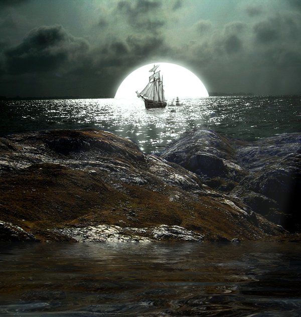 Design Dark Sea Ship Photo Manipulation Scene - Photoshop Resources Lorelei Web Design